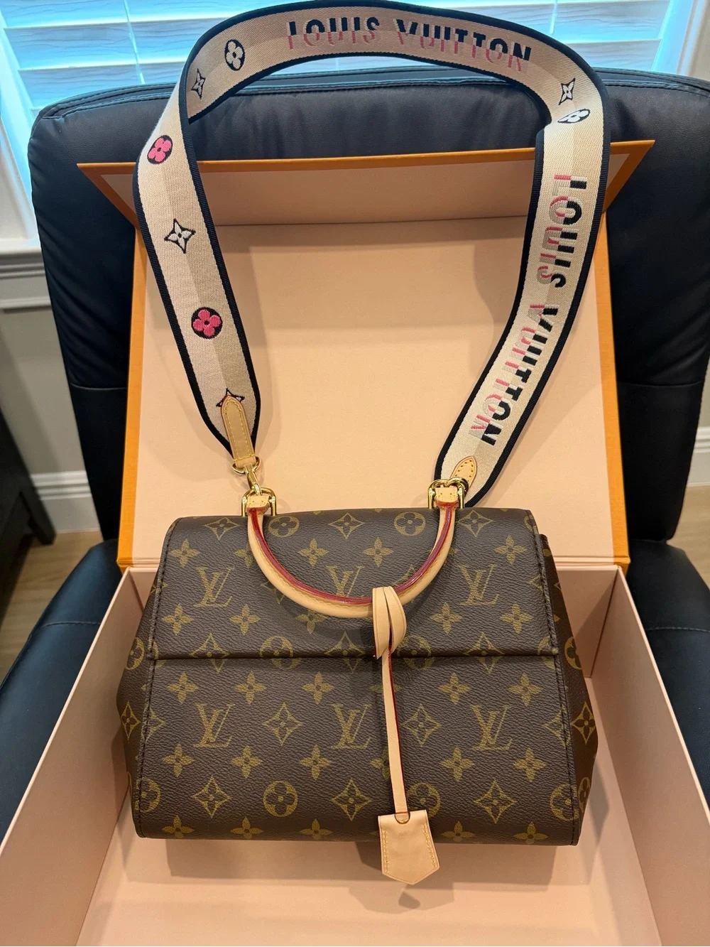 Louis Vuitton Monogram Cluny Canvas Satchel with Cream Handles